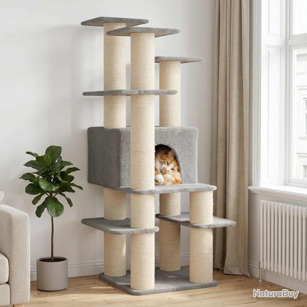 Arbre � chat avec poteaux � griffer en sisal Gris clair 161 cm