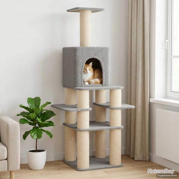 Arbre � chat avec poteaux � griffer en sisal Gris clair 180 cm