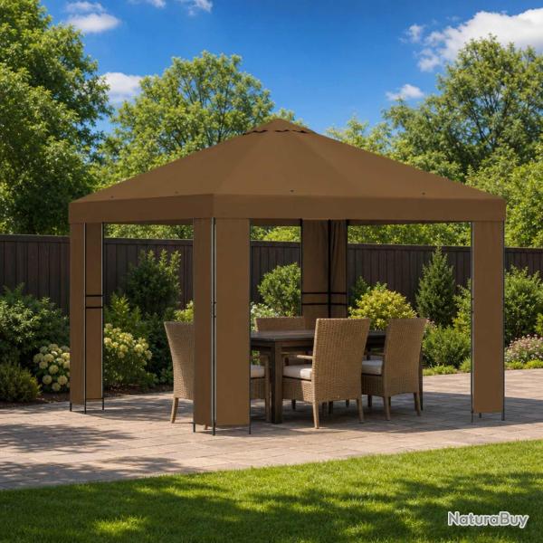 Pavillon 3 x 3 m Taupe Polyester et Acier 190 gsm