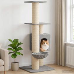 Arbre &agrave; chat avec poteaux &agrave; griffer en sisal Gris clair 137 cm