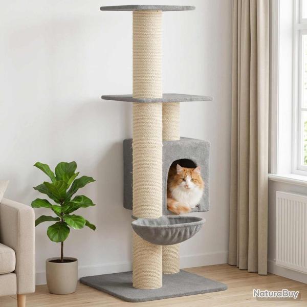 Arbre � chat avec poteaux � griffer en sisal Gris clair 137 cm