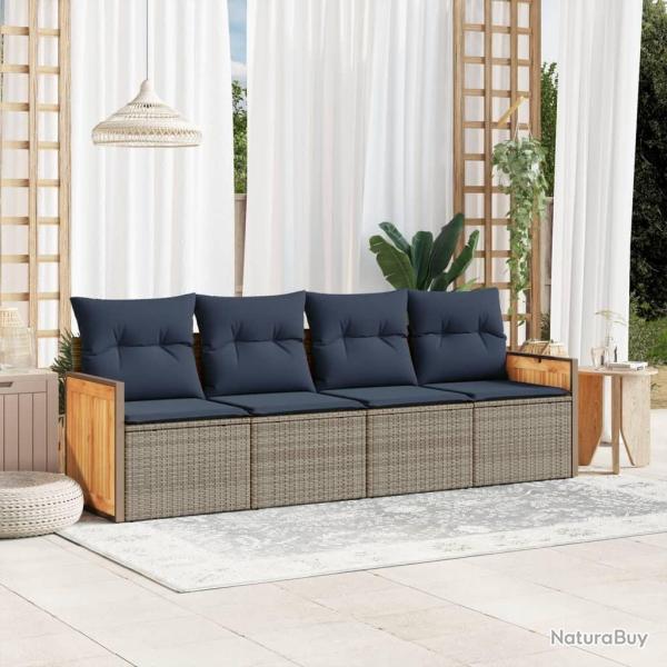 Ensemble de canap� de jardin 4 pcs avec coussins gris r�sine tress�e