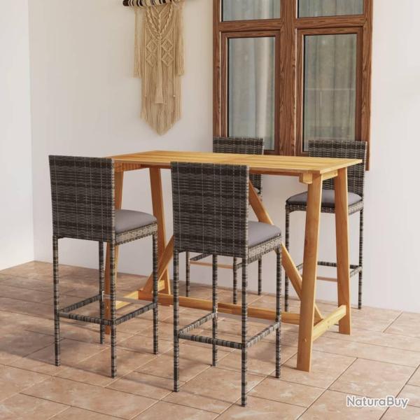 Ensemble de bar de jardin avec coussins 5 pcs Gris