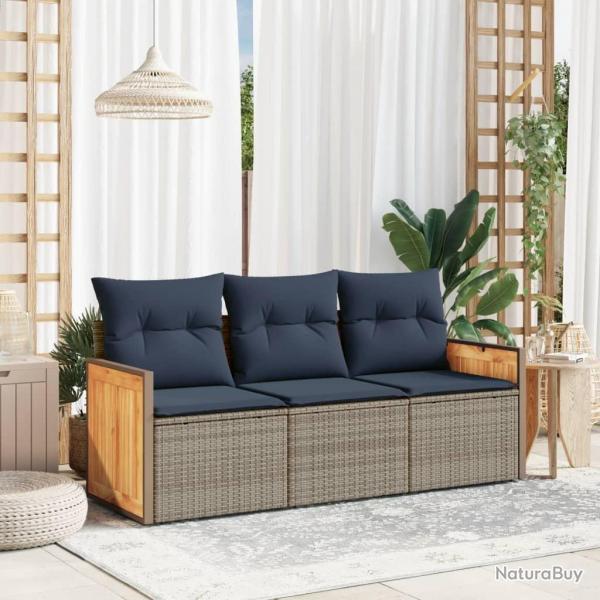 Ensemble de canap� de jardin 3 pcs avec coussins gris r�sine tress�e