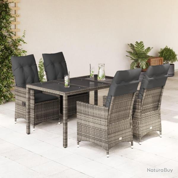 Ensemble � manger de jardin 5 pcs coussins gris r�sine tress�e
