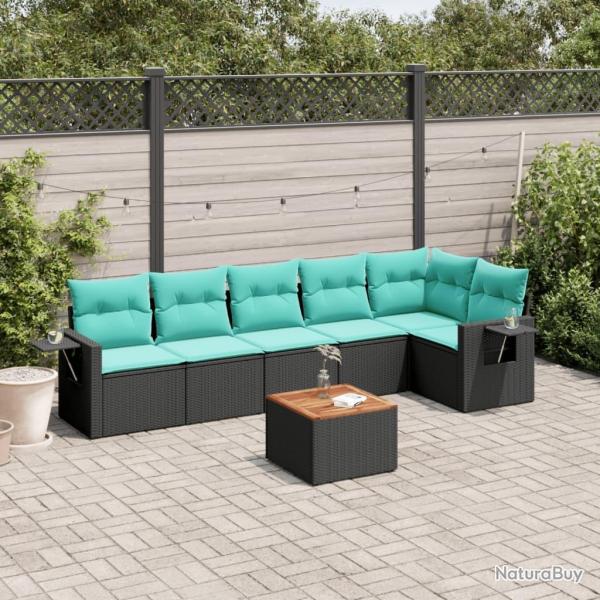 Ensemble de canap� de jardin 7 pcs avec coussins noir r�sine tress�e