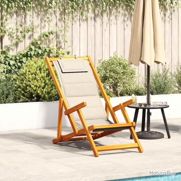 Chaise pliante avec accoudoirs en bois d'acacia cr�me et textil�ne