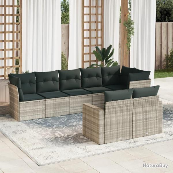 Salon de jardin 8 pcs avec coussins gris clair r�sine tress�e