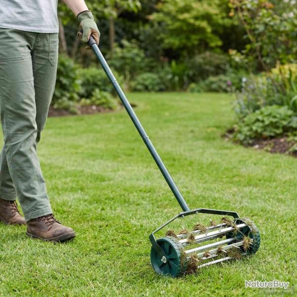Roller � gazon tir� avec des pinces a�rateur Vert 127,5 x 44 cm