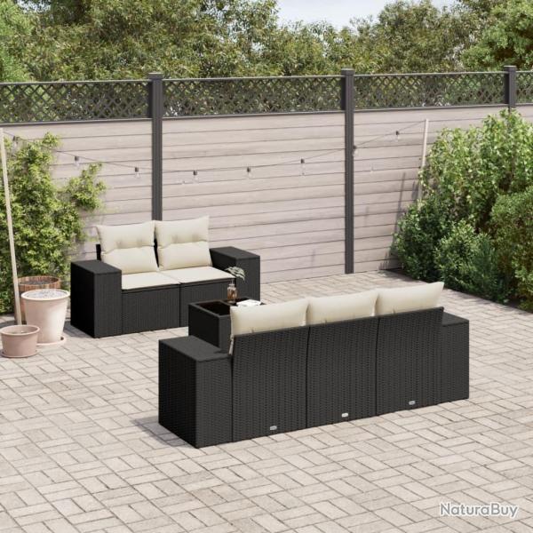 Salon de jardin 6 pcs avec coussins noir r�sine tress�e