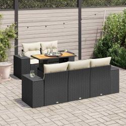 Salon de jardin 6 pcs avec coussins noir r&eacute;sine tress&eacute;e