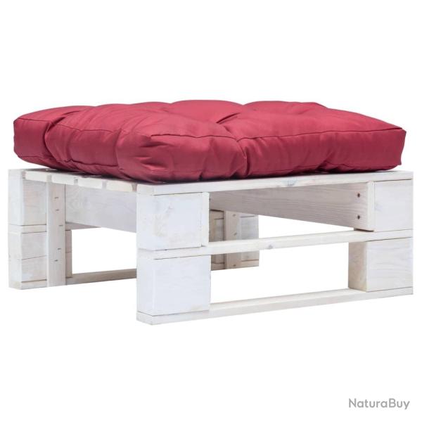 Repose-pied palette de jardin avec coussin rouge Blanc Bois