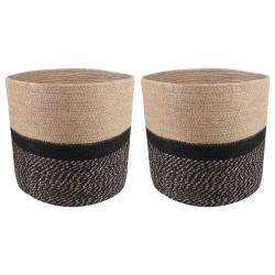 Ensemble de Pots &agrave; Plantes 2 pcs Naturel et noir &Oslash; 28 x 28 cm