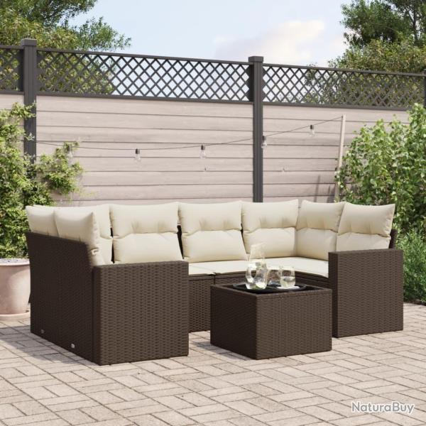 Salon de jardin avec coussins 7 pcs marron r�sine tress�e
