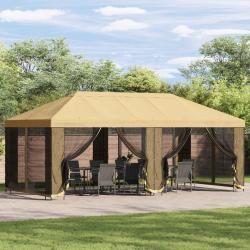 Gazebo avec murs lat&eacute;raux 6 x 3 m Cr&egrave;me Polyester et Acier 190