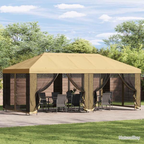 Gazebo avec murs lat�raux 6 x 3 m Cr�me Polyester et Acier 190