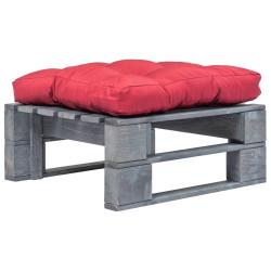 Repose-pied palette de jardin avec coussin en rouge gris bois