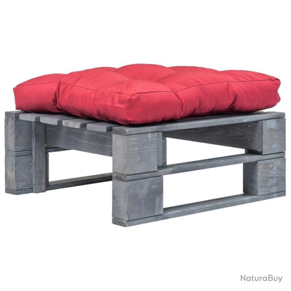 Repose-pied palette de jardin avec coussin en rouge gris bois