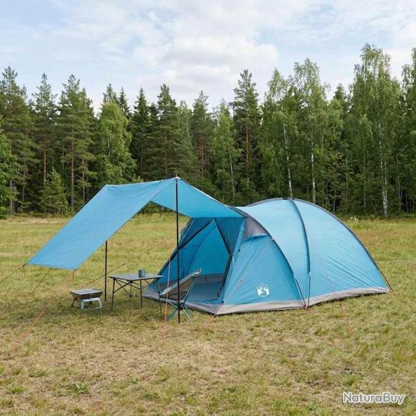 Tente Cabane avec toit Bleu 6 personnes Polyester et Acier