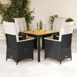 Ensemble &agrave; manger de jardin coussins 5pcs Noir R&eacute;sine tress&eacute;e