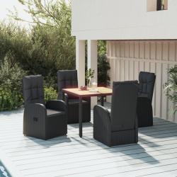 Ensemble &agrave; manger de jardin coussins 5pcs Noir R&eacute;sine tress&eacute;e