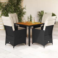 Ensemble &agrave; manger de jardin coussins 5pcs noir r&eacute;sine tress&eacute;e