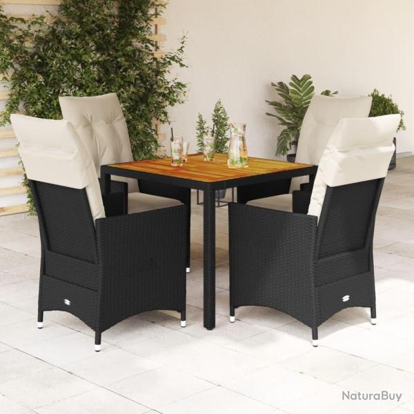 Ensemble � manger de jardin coussins 5pcs noir r�sine tress�e