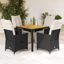 Ensemble &agrave; manger de jardin coussins 5pcs Noir R&eacute;sine tress&eacute;e