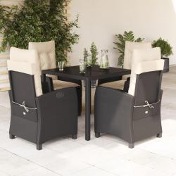 Ensemble &agrave; manger de jardin coussins 5pcs Noir R&eacute;sine tress&eacute;e