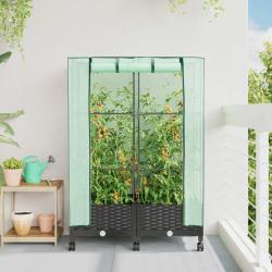 Jardini&egrave;re de jardin avec couverture de serre et roues 2 pc PP