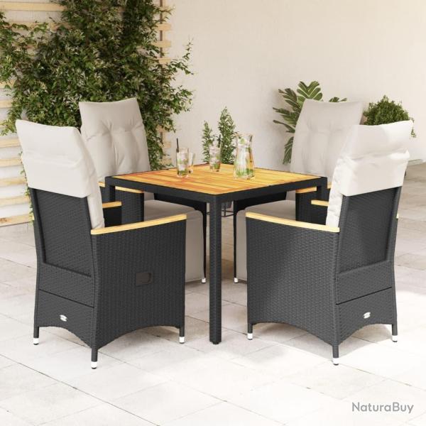 Ensemble de bistro de jardin 5 pcs coussins noir poly rotin