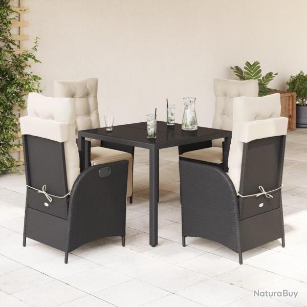 Ensemble � manger de jardin coussins 5pcs Noir R�sine tress�e