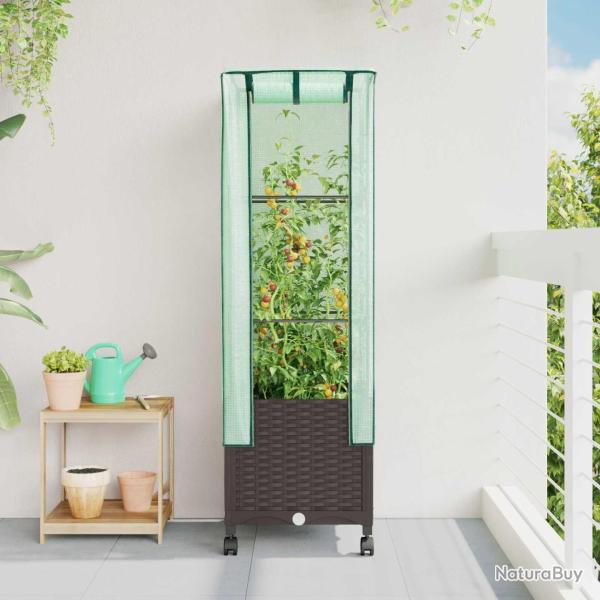 Jardini�re de jardin avec couverture de serre et roues Marron