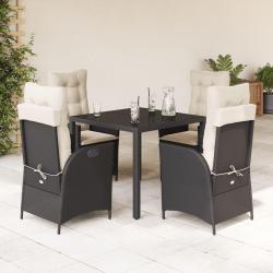 Ensemble &agrave; manger de jardin coussins 5pcs Noir R&eacute;sine tress&eacute;e