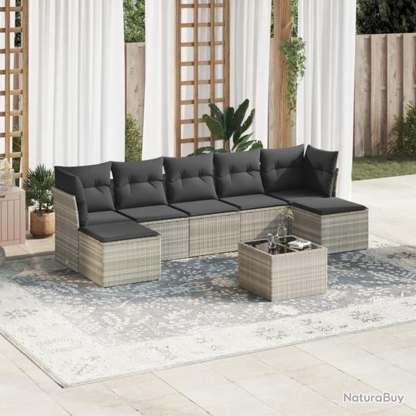 Salon de jardin 8 pcs avec coussins gris clair r�sine tress�e