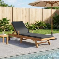 Chaise longue avec coussin Bois de teck massif