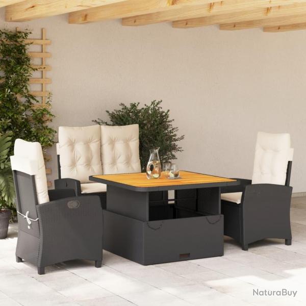 Ensemble � manger de jardin 4 pcs avec coussins noir