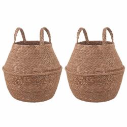 Pot de plante avec poign&eacute;es 2 pcs Naturel &Oslash; 22 x 20 cm