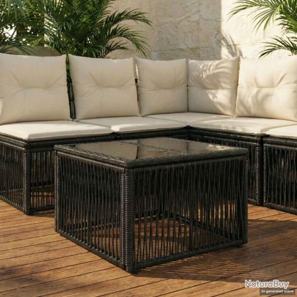 Table de Jardin Noir 55 x 55 x 37 cm Rattan PE et Verre