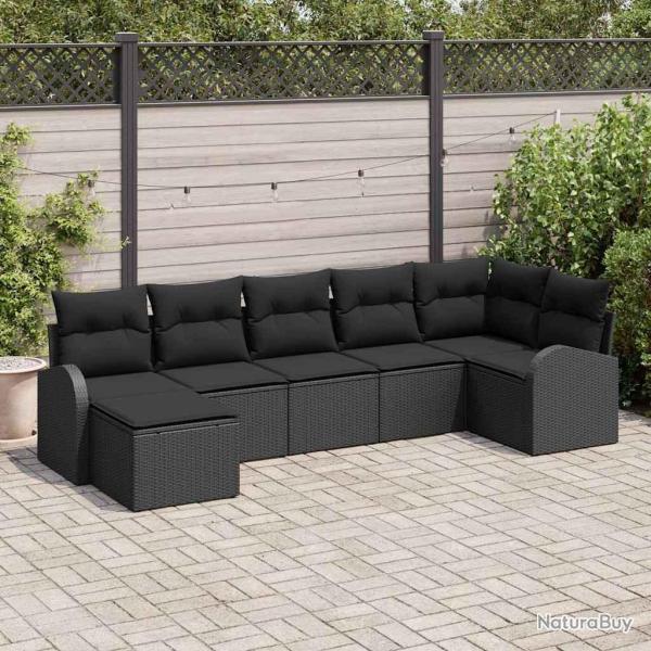 Ensemble de Canap�s avec coussin 7 pcs Noir polyrotin