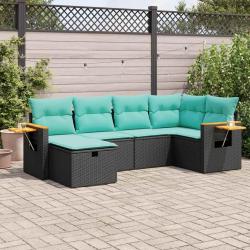 Salon de jardin 6 pcs avec coussins noir r&eacute;sine tress&eacute;e