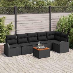 Ensemble de canap&eacute; de jardin avec stockage 7 pcs Noir polyrotin