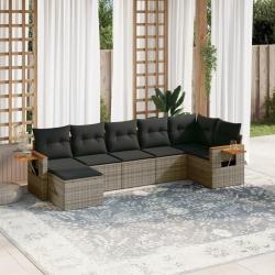 Salon de jardin avec coussins 7 pcs gris r&eacute;sine tress&eacute;e
