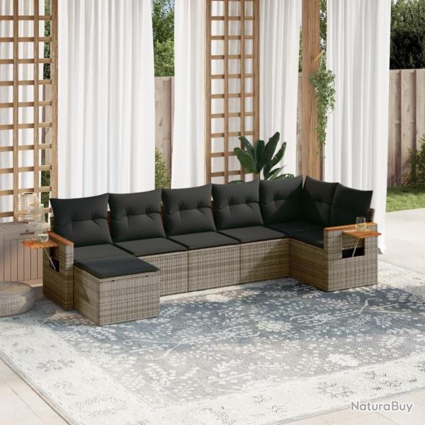 Salon de jardin avec coussins 7 pcs gris r�sine tress�e