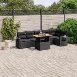 Salon de jardin 7 pcs avec coussins noir r&eacute;sine tress&eacute;e