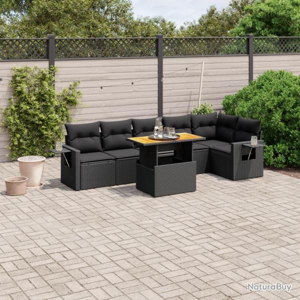 Salon de jardin 7 pcs avec coussins noir r�sine tress�e