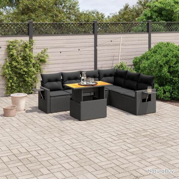 Salon de jardin 7 pcs avec coussins noir r�sine tress�e