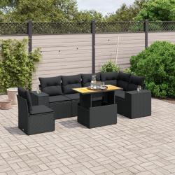Salon de jardin 7 pcs avec coussins noir r&eacute;sine tress&eacute;e
