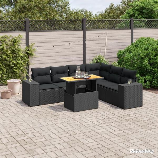 Salon de jardin 7 pcs avec coussins noir r�sine tress�e