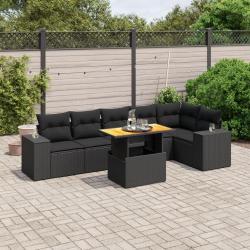 Salon de jardin 7 pcs avec coussins noir r&eacute;sine tress&eacute;e